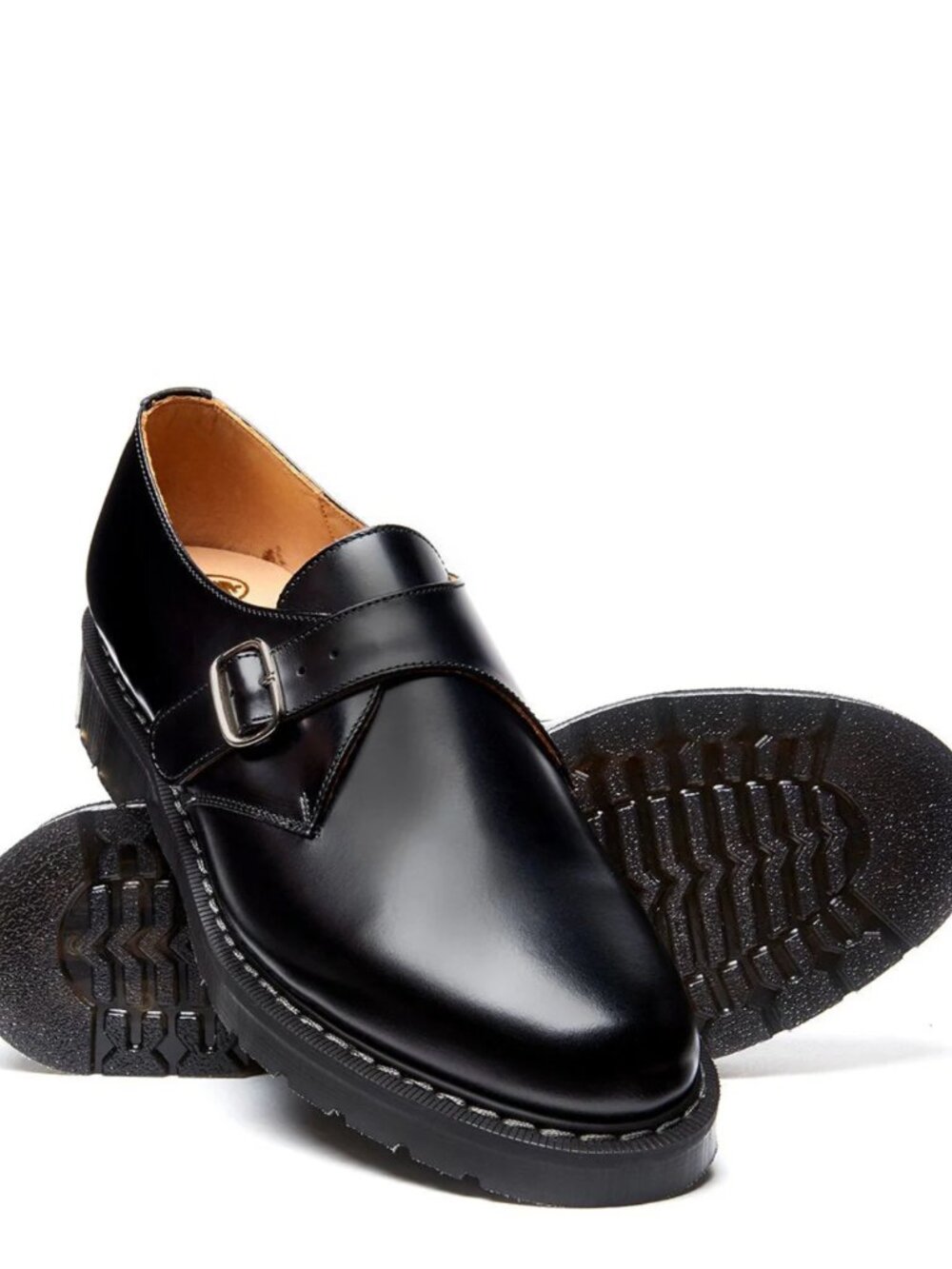 Solovair Black Hi-Shine Single Buckle Monk Shoe, 9.5